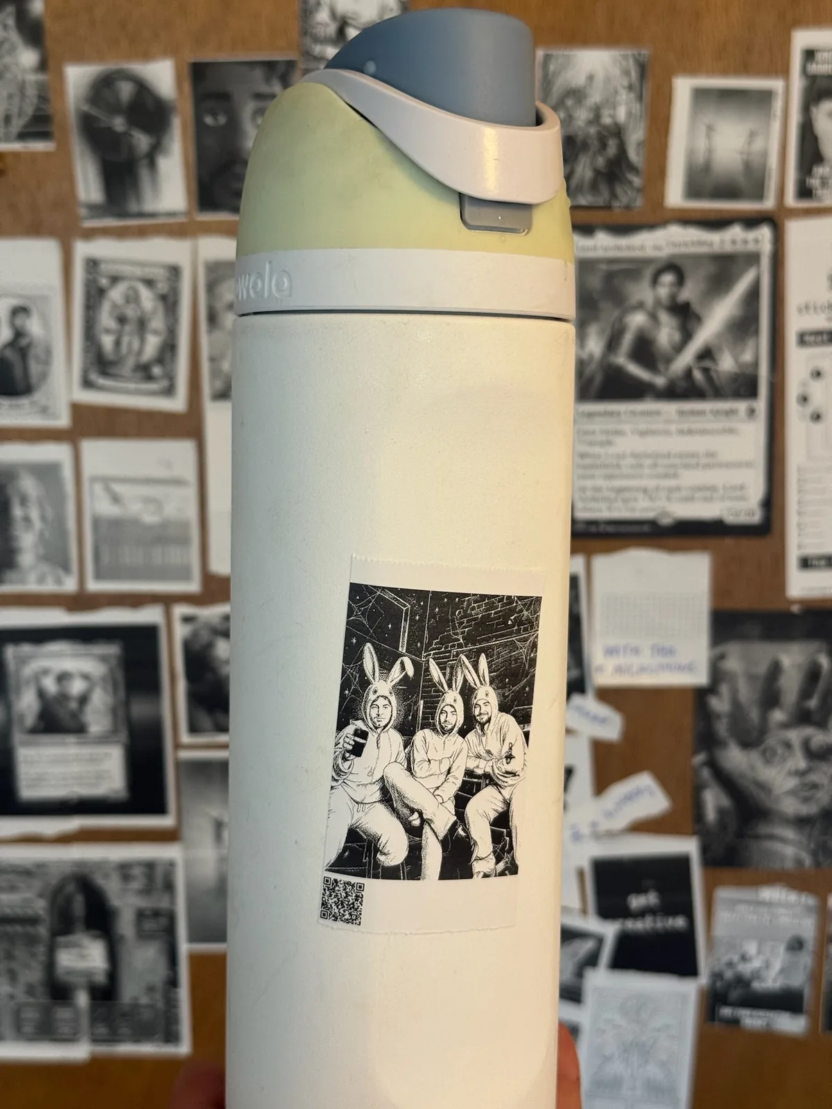 Bunny group sticker attached to a water bottle